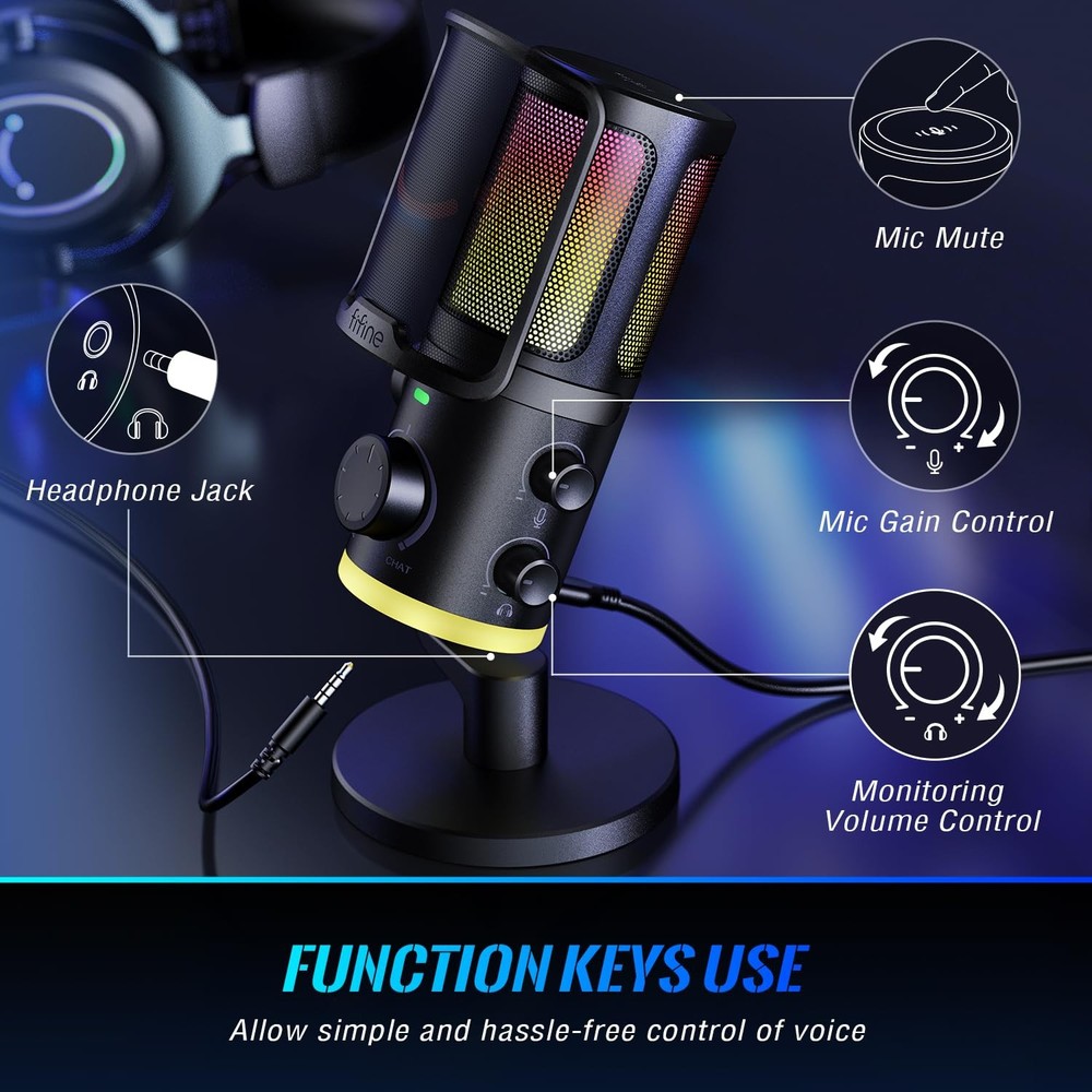 FIFINE Gaming PC Microphone, USB Streaming Microphone with Game Chat Balance,...