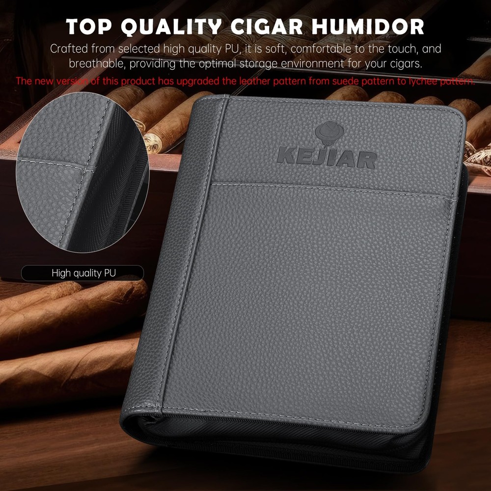 KEJIAR Leather Travel Cigar Humidor Case Set w/ 2 Cutters & Punch