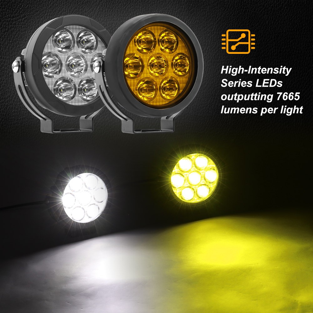 Pair Motorcycle LED Headlight Amber White Auxiliary Spot Lights Driving Fog Lamp