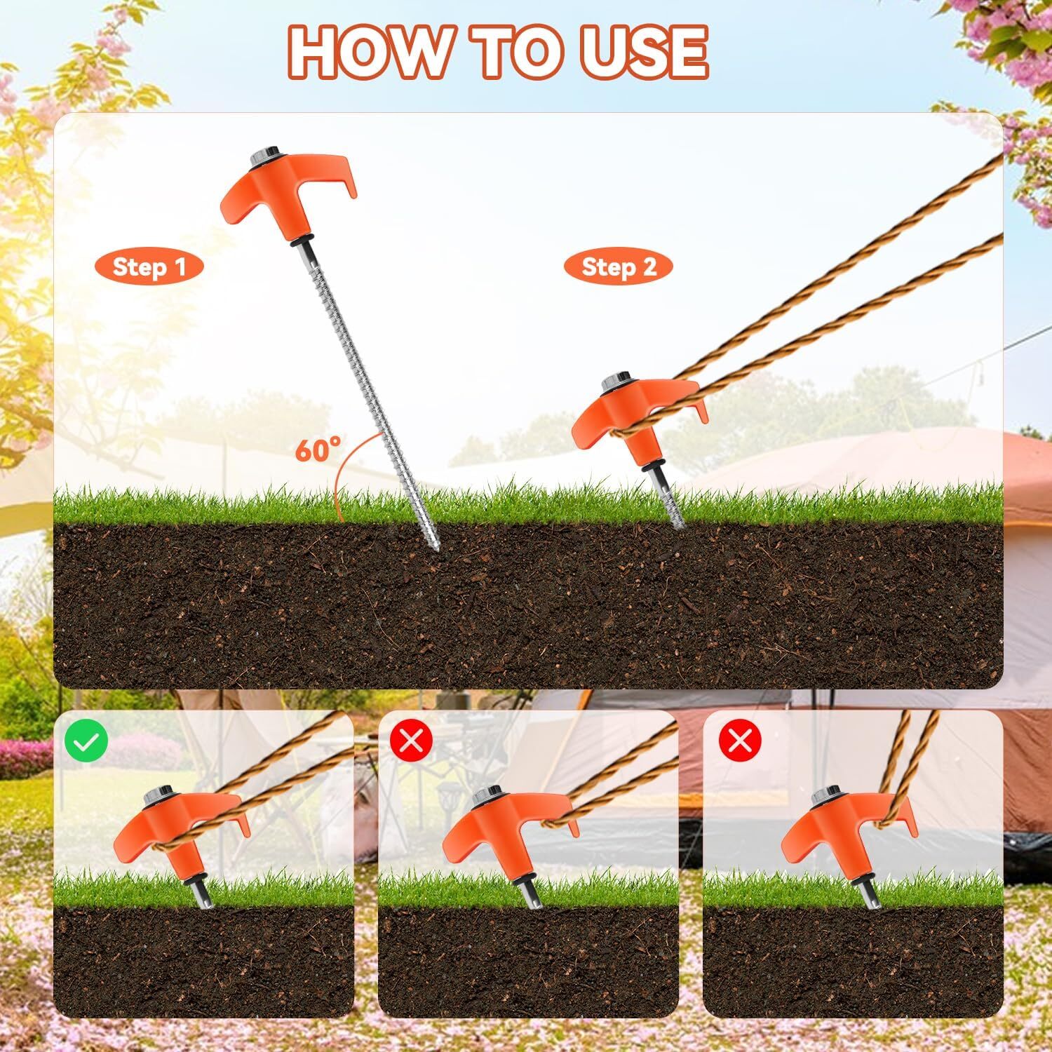 10 Pcs 8 Inch Screw in Tent Stakes Tent Pegs Heavy Duty, Camping Stakes