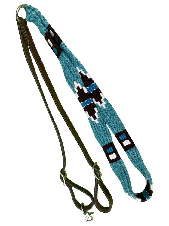 Showman Teal, Black & White Corded & Leather Contest/Roping Reins