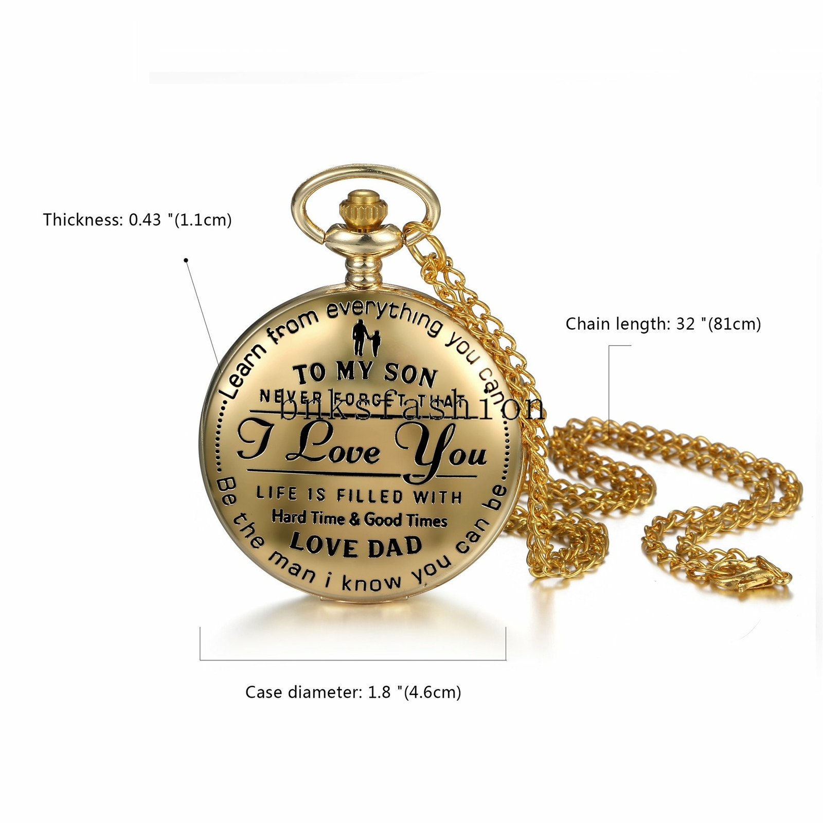 'To My Son I Love You' Quartz Analog Pocket Watch Fob Pendant Chain Gift for Son