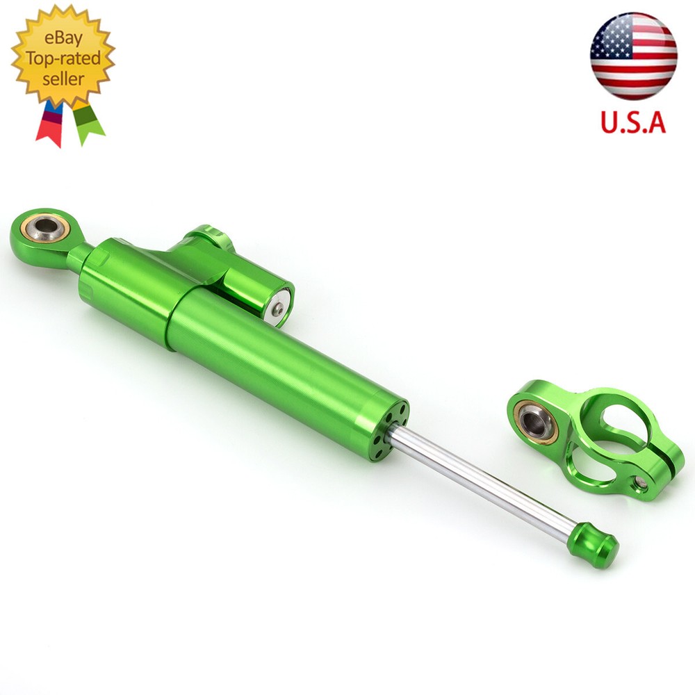 255mm Green CNC Steering Damper Linear Stabilizer Reversed Piston Universal