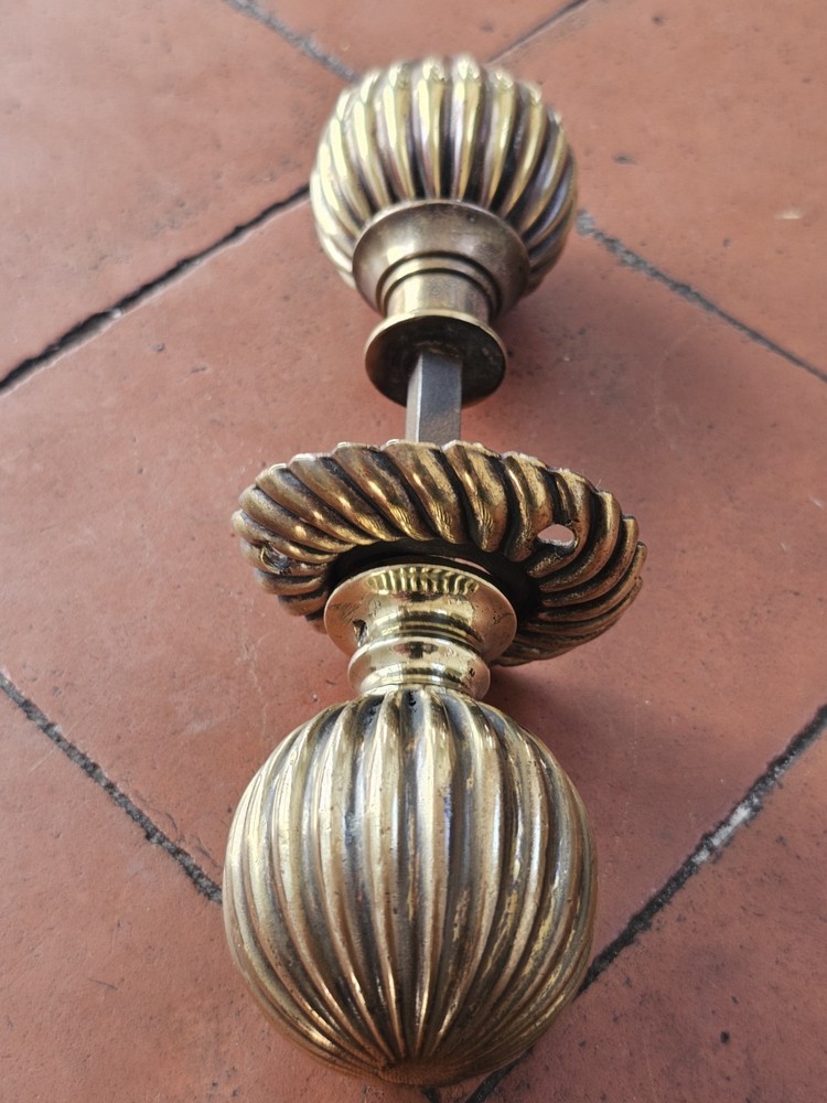 Antique original segment brass rim lock handles/ door knobs