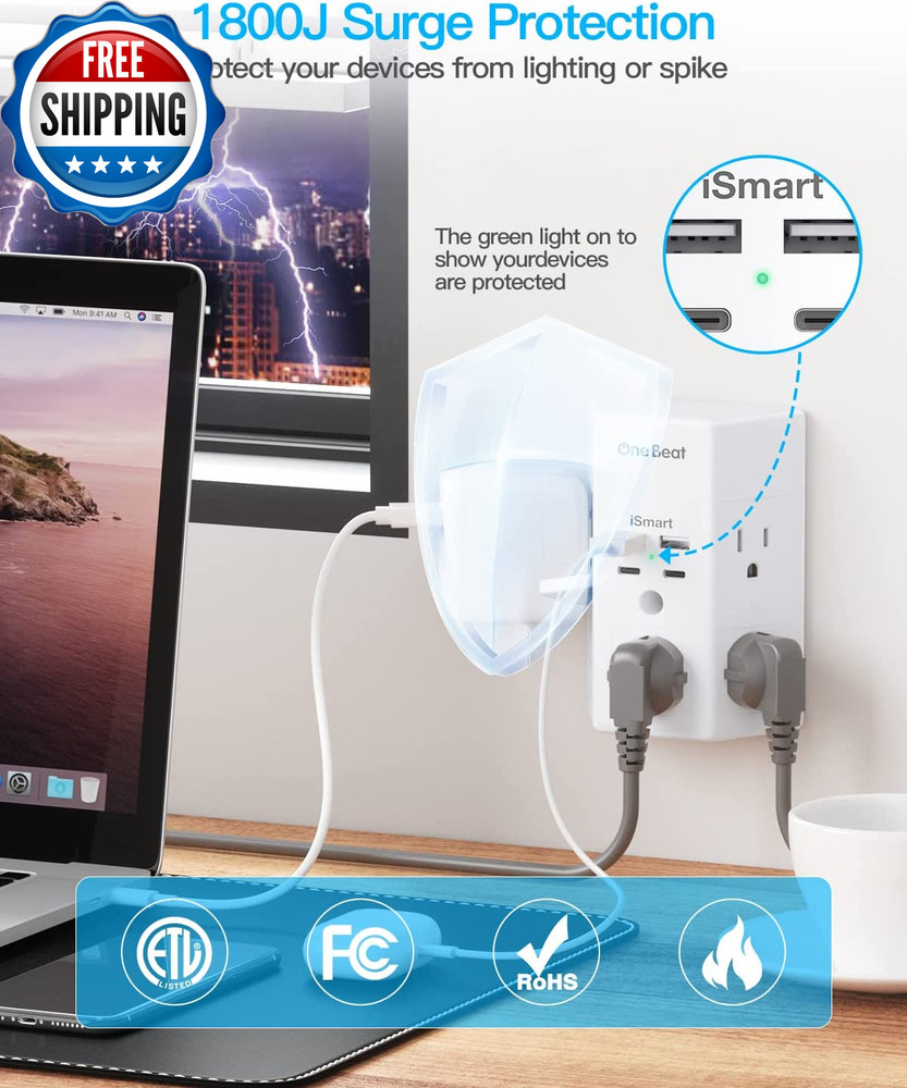 Multi Plug Outlet Surge Protector 5 Outlet Extender with 4 USB Charging...