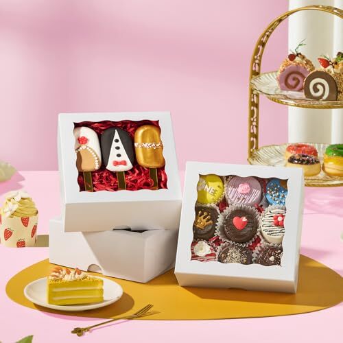 100PCS 6"x6"x2½ Bakery Boxes with Window Cookie Boxes Small Cake Boxes Macaro...