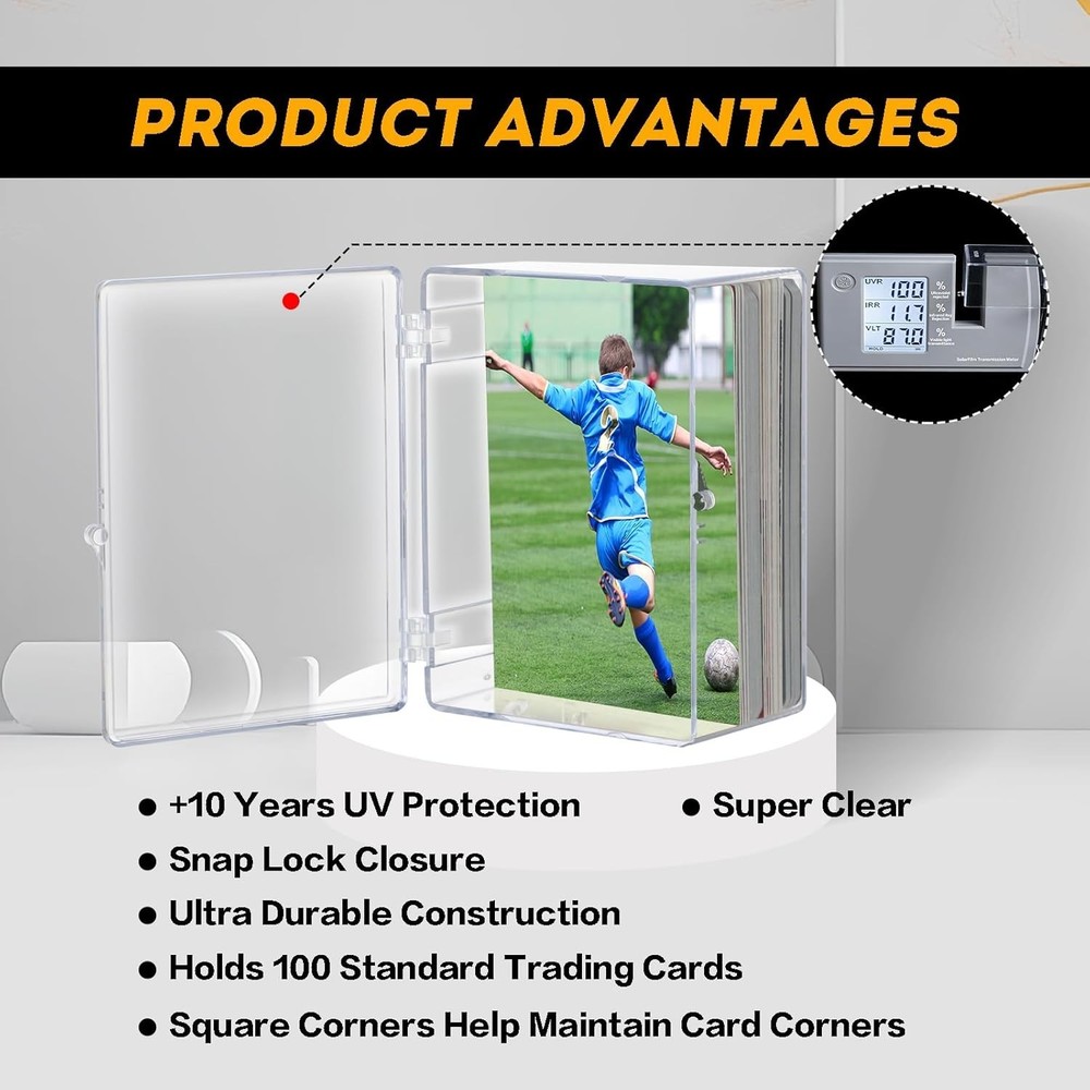 10-Pack 100-Count Hinged Trading Card Storage Boxes - Clear Deck Case Collection