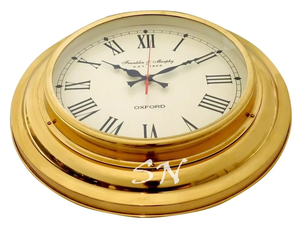 Clock Nautical Antique Full Brass Franklin & Murphy Beach Wall Clock Decor