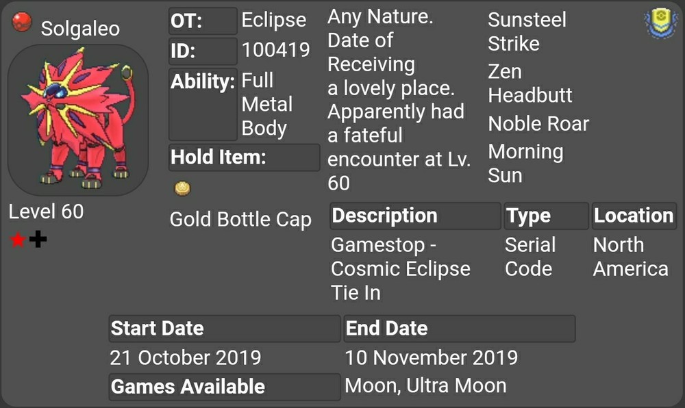 ✨Shiny✨ 6IV Event Solgaleo For Sword & Shield
