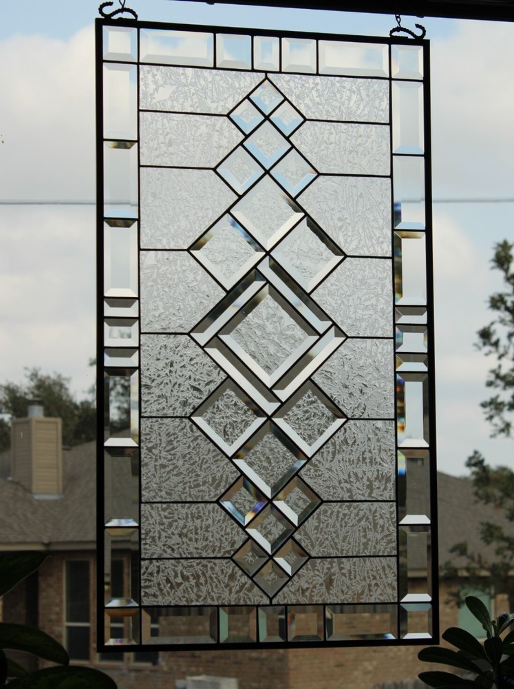 Rectangular stained glass window panel ,hanging,privacy glass,Made to order