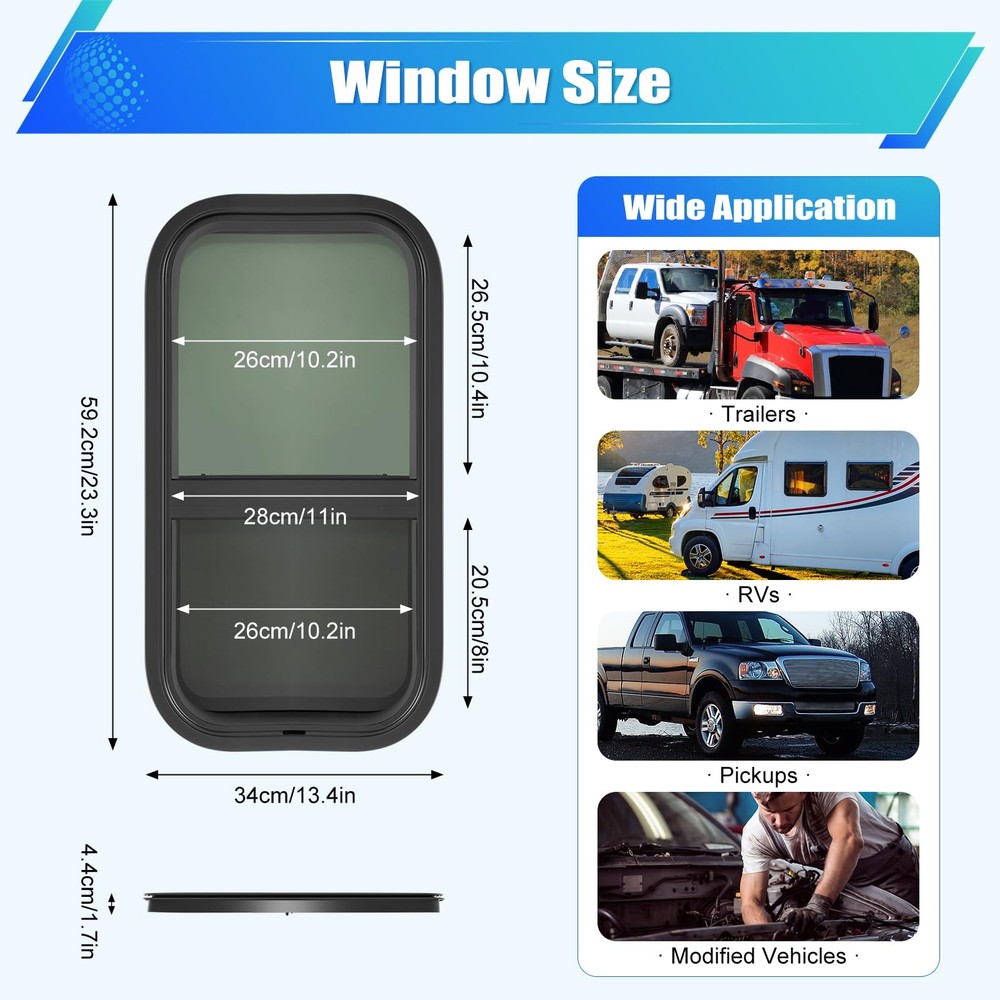 RV Window Vertical Camper with Trim Kit Sliding with Screen