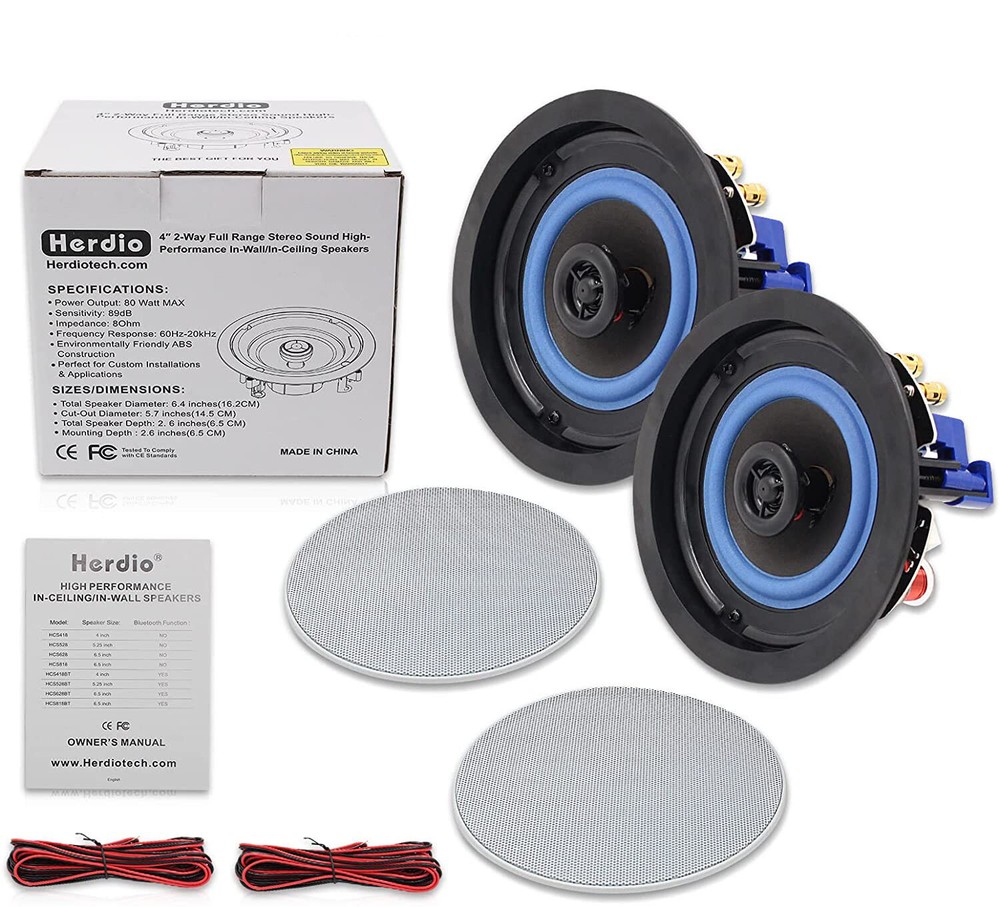 Herdio 4" Bluetooth Ceiling Speakers Kitchen Stereo Speakers Wall Flush Mount