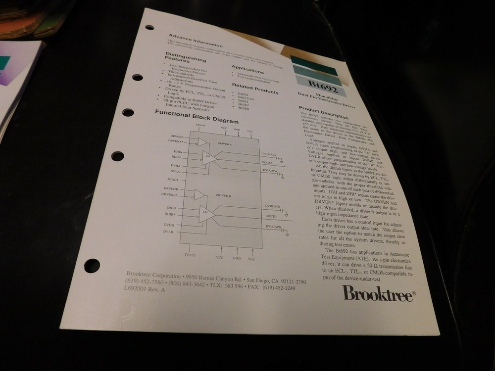 Electronics Specification Guide Brooktree BT692 Dual Pin Driver