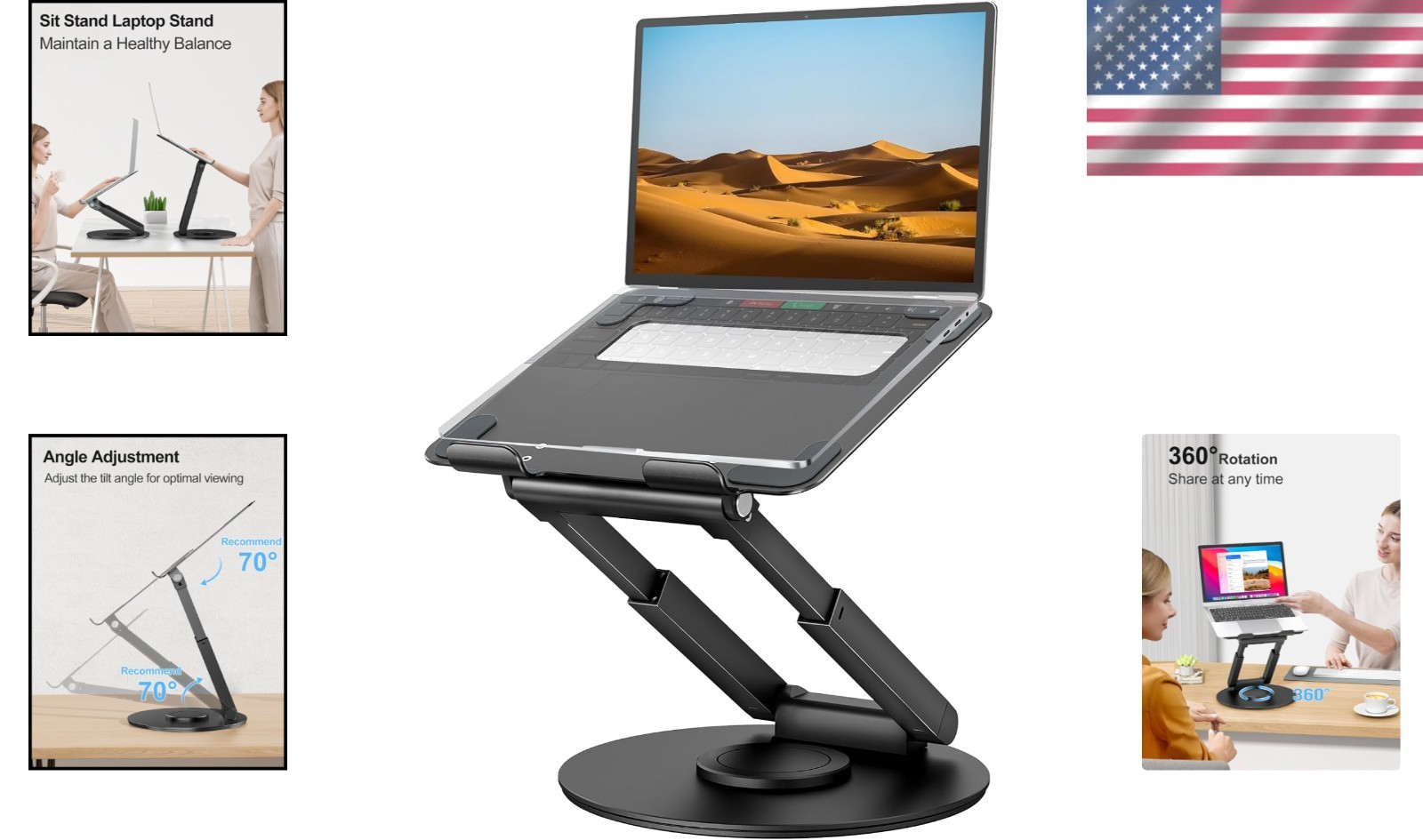Adjustable Laptop Stand with 360° Rotation for Improved Posture and Space-Saving