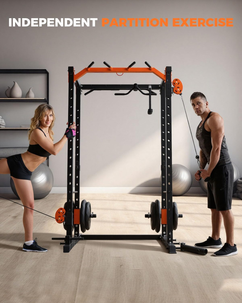 Power Cage, Power Rack with Cable Crossover System, 2000LBS Squat Rack with LAT