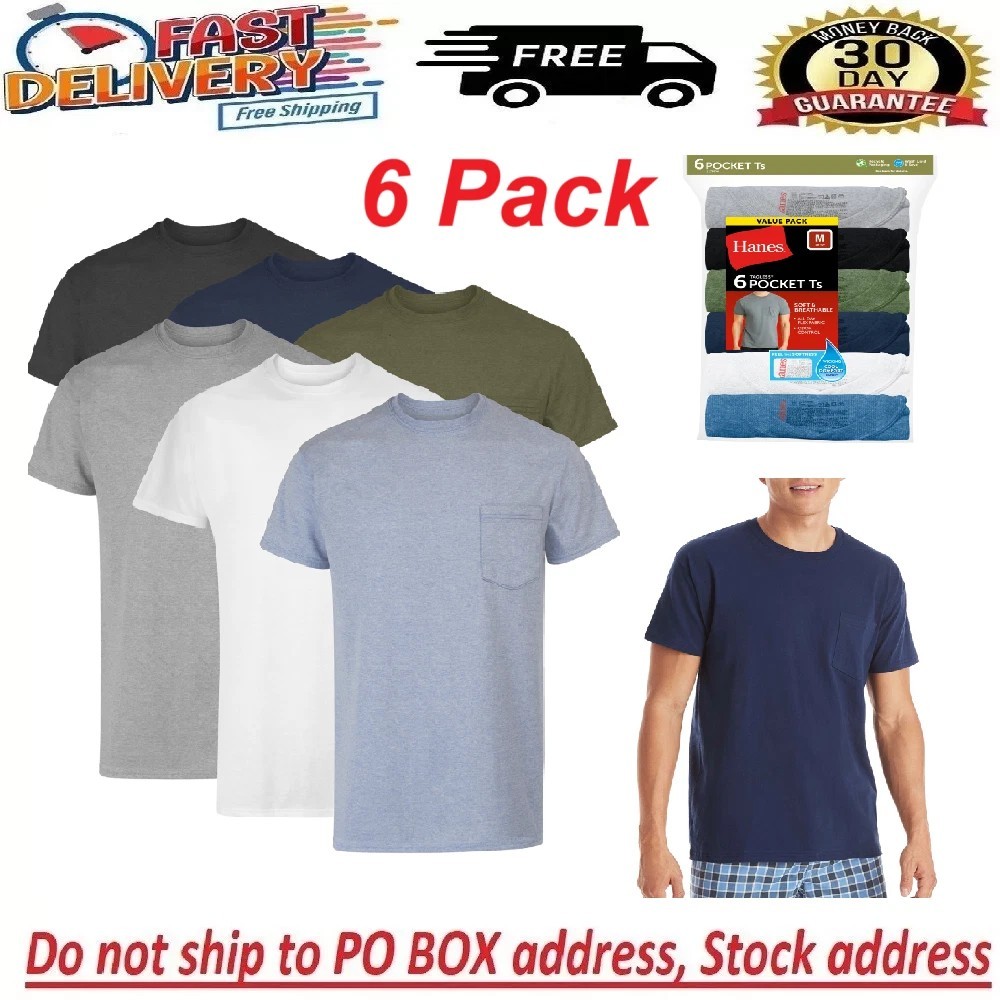 Hanes 6-Pack Pocket Tee Men's T-Shirt Soft and Breathable Assorted