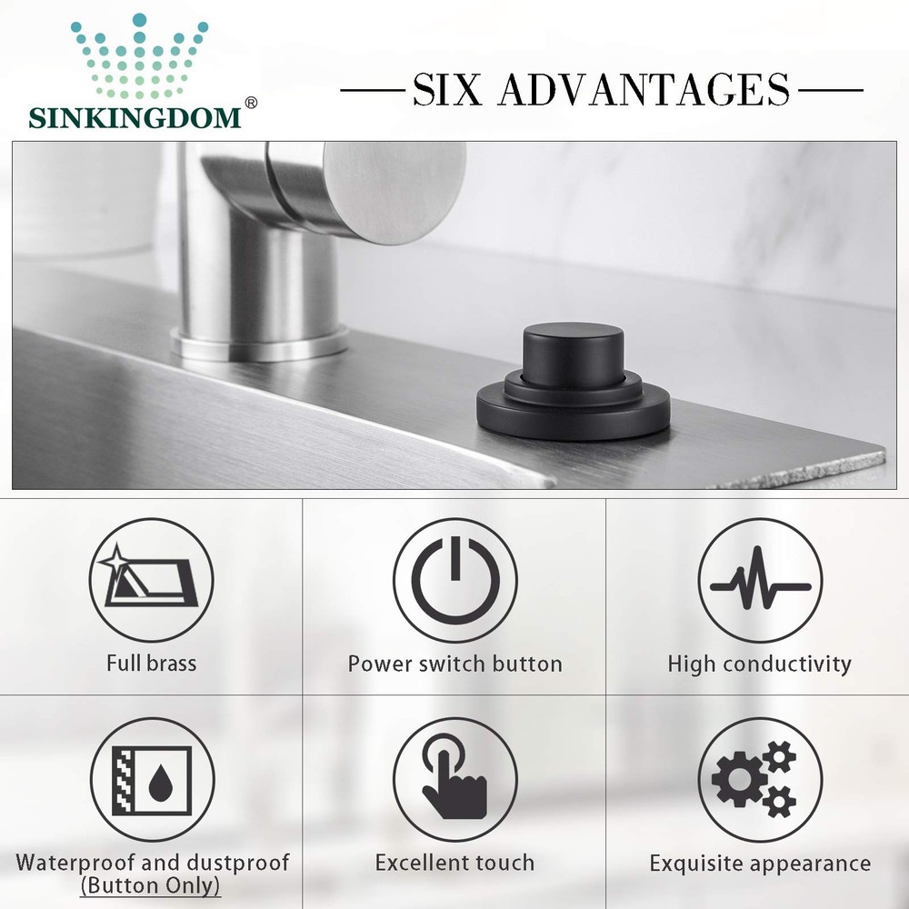 SinkTop Air Switch Kit (Long Full Brass Button) for A Matte Black