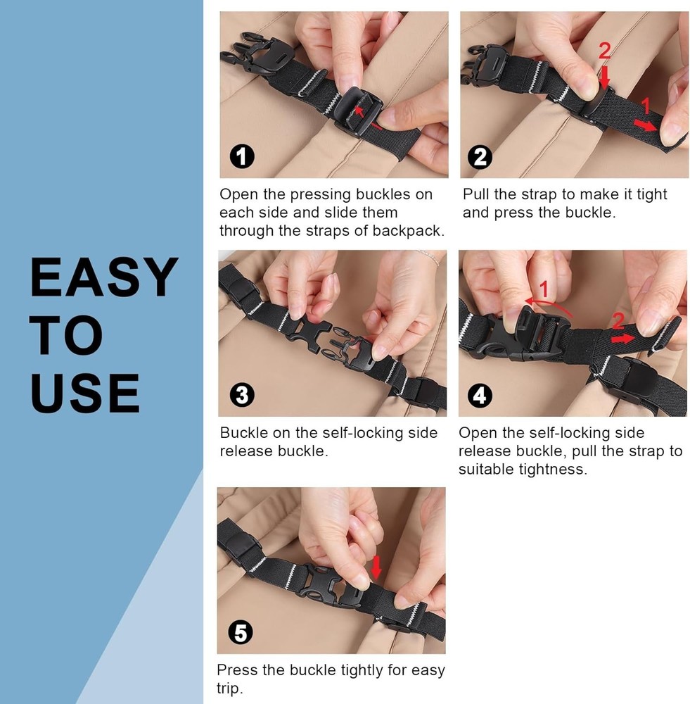 Heavy Duty Adjustable Backpack Chest Strap with Quick Release Buckle - Black