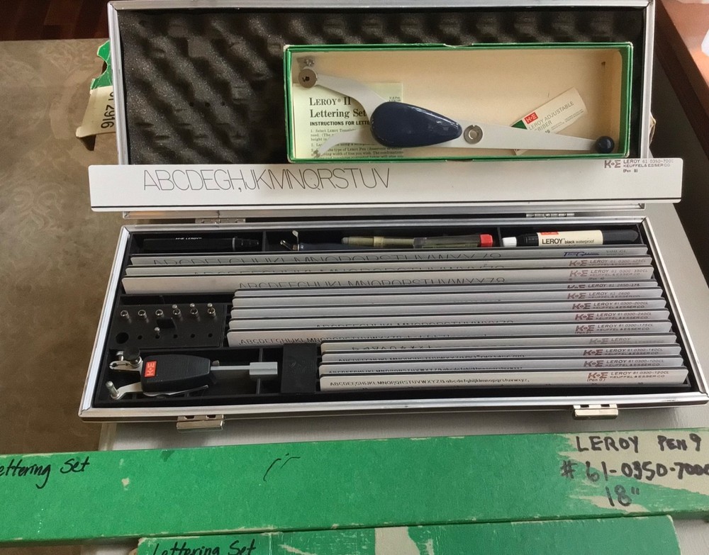 K & E LEROY II Vintage Lettering Set, Engineering, Drafting Tools, Plus Extras!