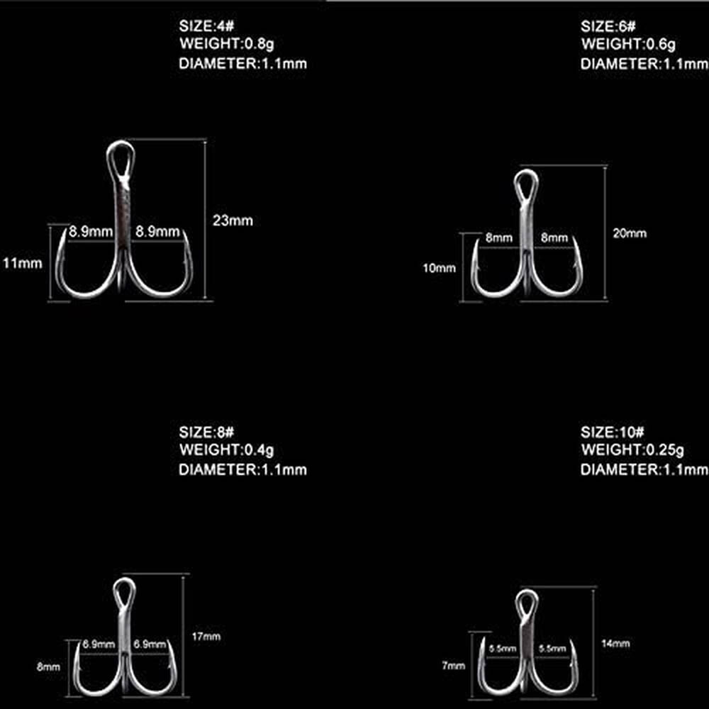 50Pcs 2X Strong Fishing Treble Hooks w/ Feather Dressed 2/4/6/8/10# Tackle USA