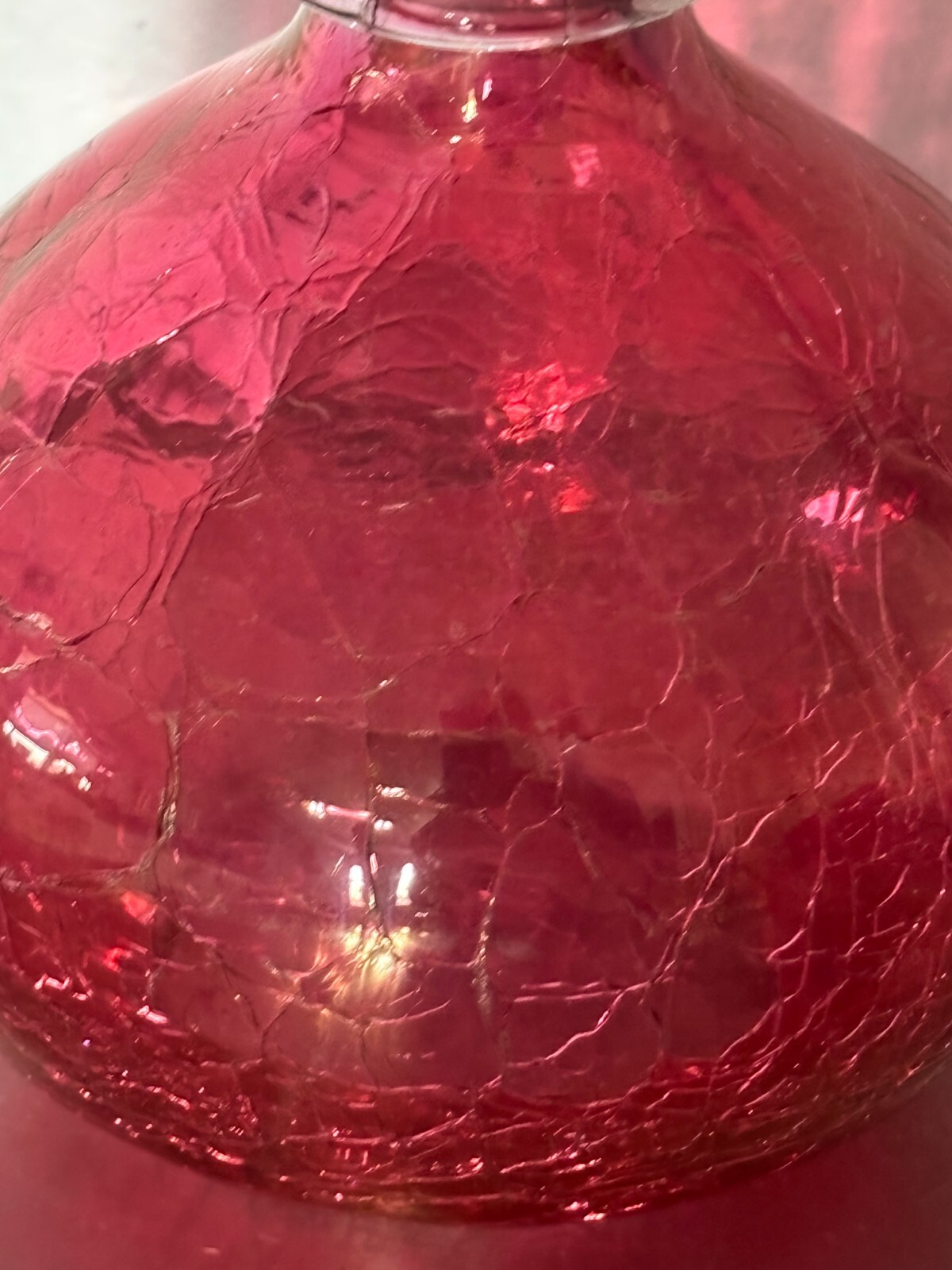 VTG Rainbow Ruffled Glass Crackle Decanter & Stopper Red Clear Rigaree Free Ship