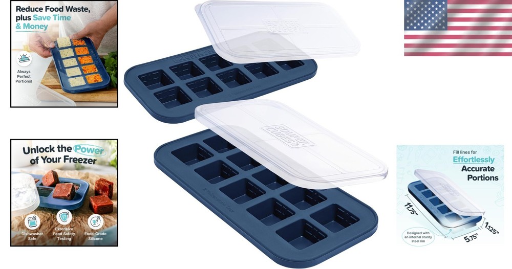 Oven-Safe 2 Tbsp Silicone Freezer Containers - 2-Pack for Kitchen Efficiency