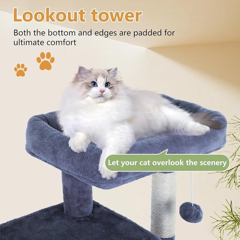 Cat Tree W/ Sisal Scratching Posts Interactive Ball Indoor Cats Stable Design US