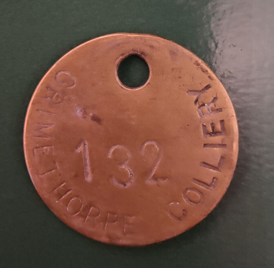 GRIMETHORPE Colliery Pit Check Tally - marked GRIMETHORPE COLLIERY 132