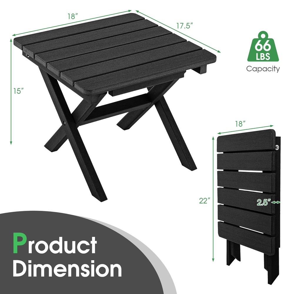 2 Pieces Folding Adirondack Side Table Poolside Garden Patio Black