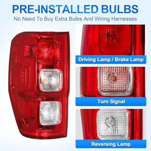 Tail Light Assembly Compatible With 2019-2023 Ford Ranger Left Side Halogen