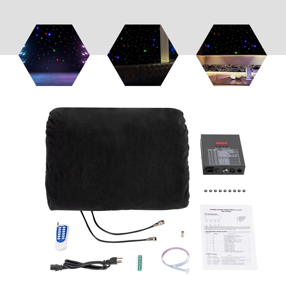 LED Star Stage Backdrop 20x10 ft Curtain with Remote Control & DMX