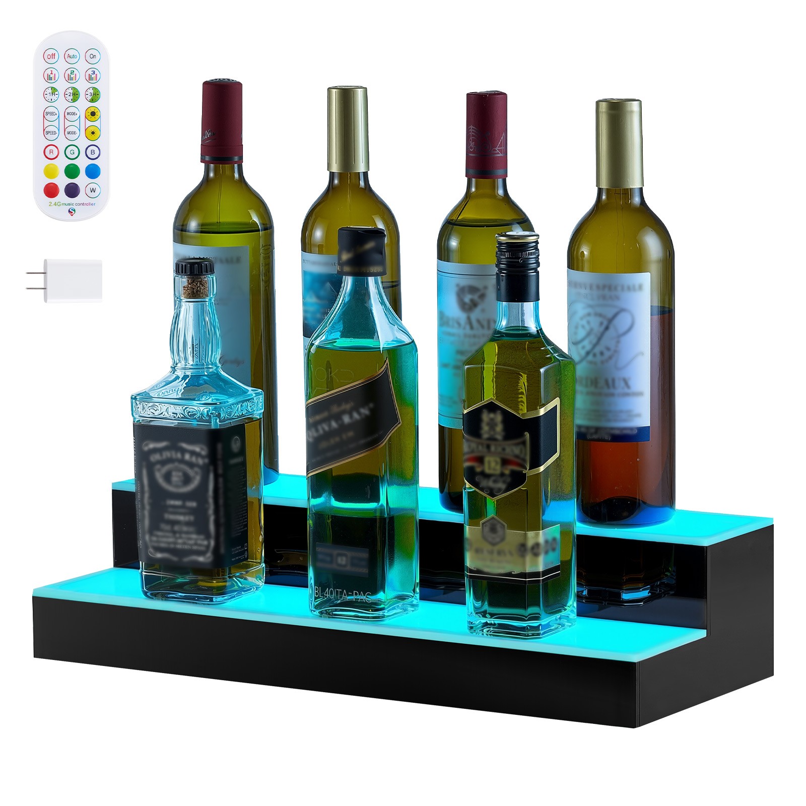 VEVOR LED Lighted Liquor Bottle Display 2 Tiers 20 Inches for 10 Bottles