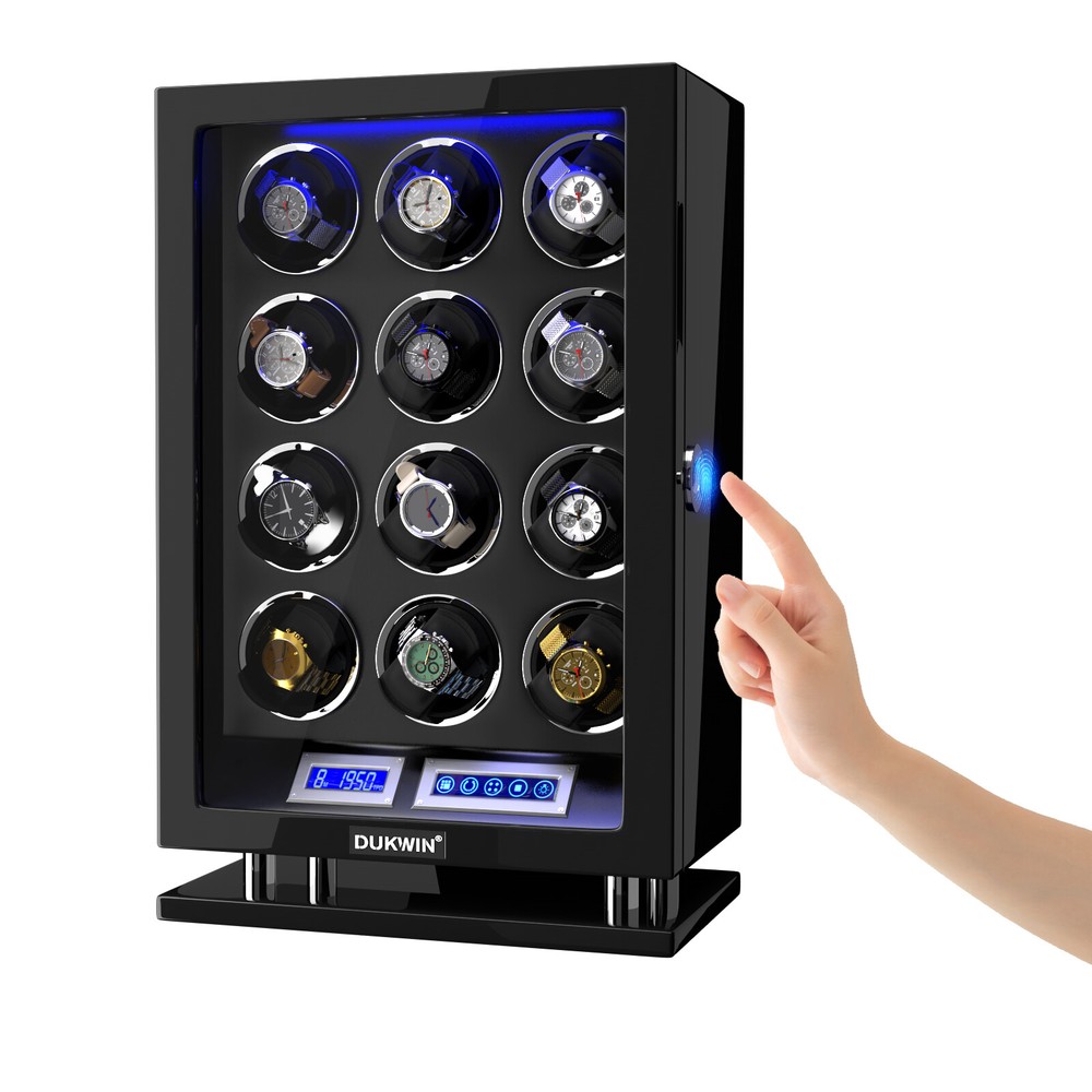 Automatic 12 Watch Winder LED LCD Touch Screen Display Storage Case Box Gift