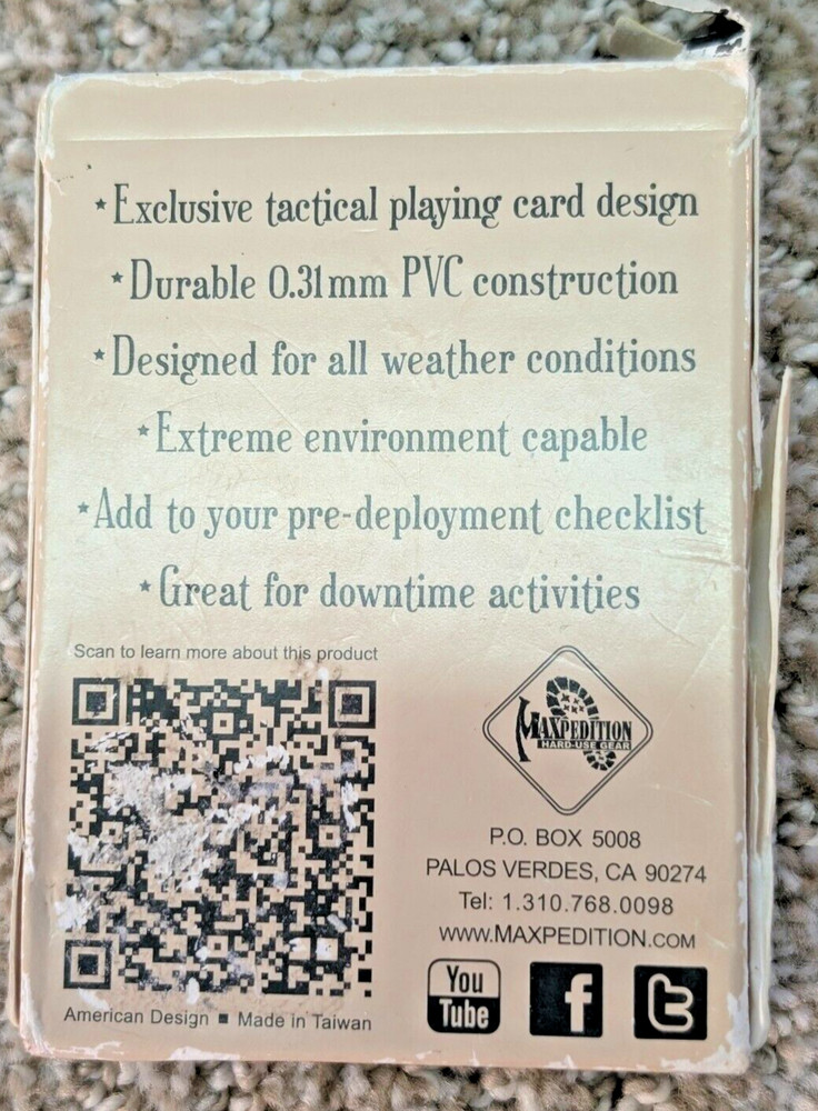 Maxpedition Hard Use Playing Cards Tactical Field Deck All Weather Complete Deck