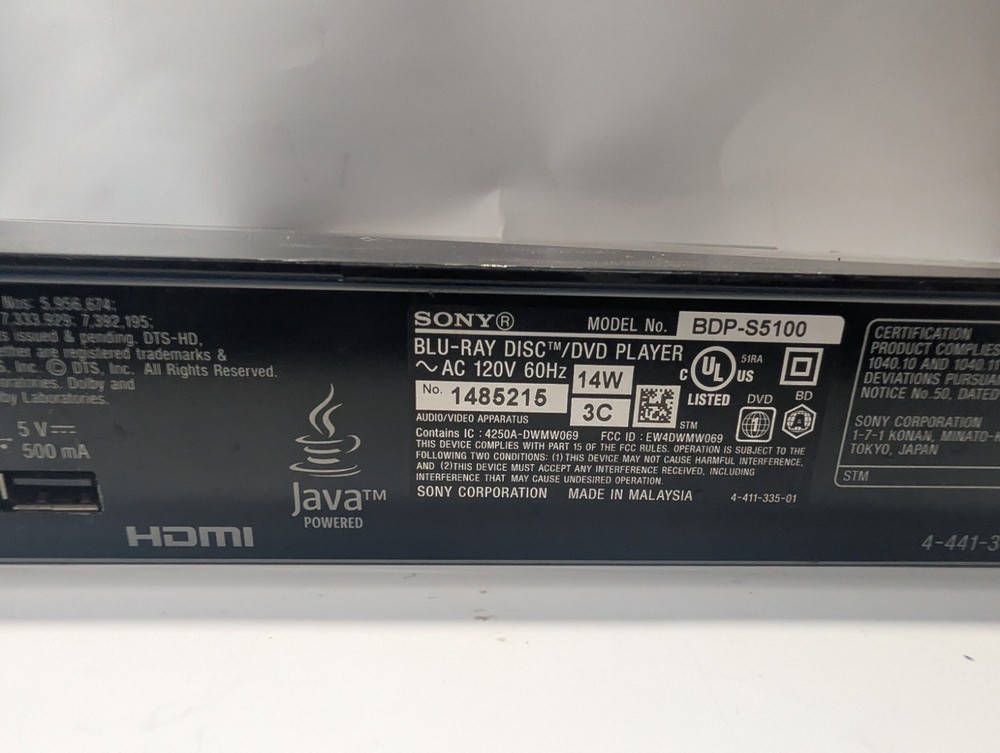 Sony BDP-S5100 3D Blu-Ray Player, Player Only