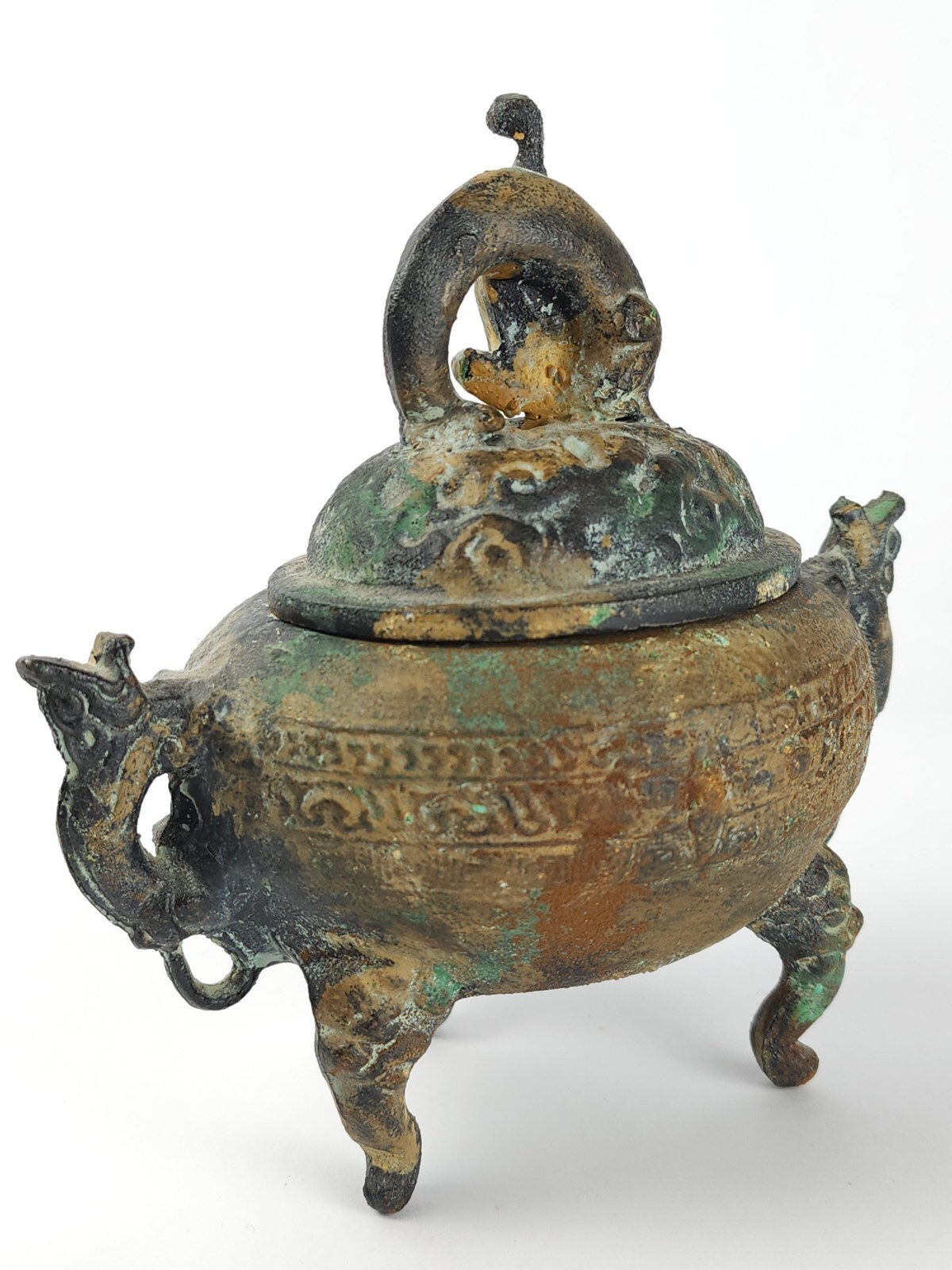 Vintage Metal Censer Lidded Incense Pot w/ Dolphin Chinese Or Japanese Replica