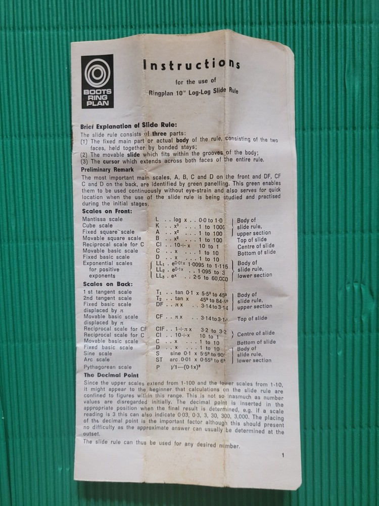 Boots Ringplan vintage slide rule.working includes original case & instructions