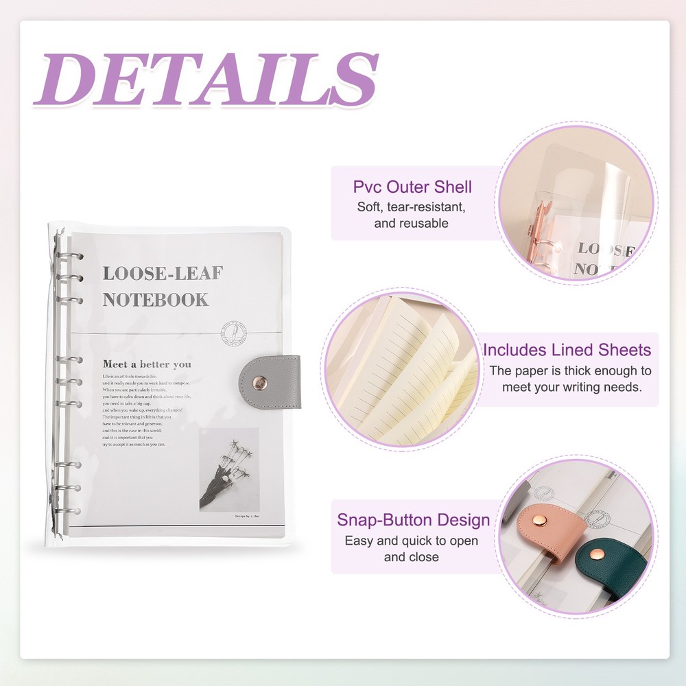 9-Ring B5 Notebook Binder with 90 Sheets Lined Paper for Planner, Gray