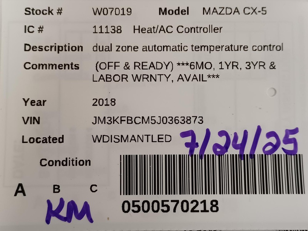 Used A/C Selector Switch fits: 2018 Mazda CX-5 dual zone automatic temperature c