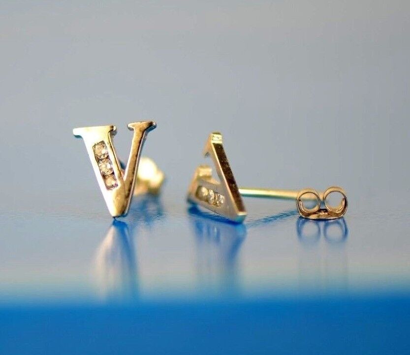 14k Yellow or White Gold Initial Letters CZ Stud Earrings