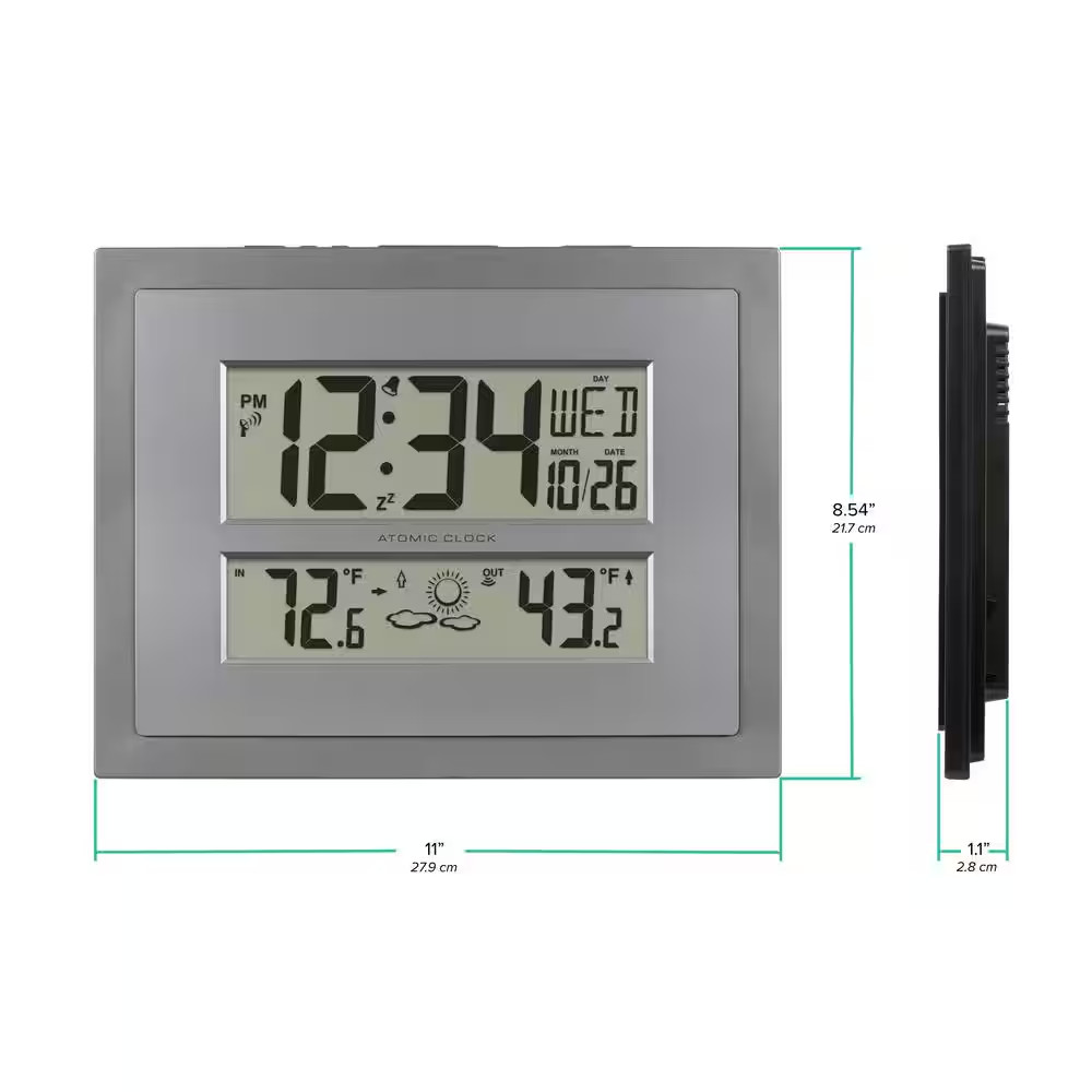 Atomic Digital Clock with Temperature and Forecast in Gray/Silver