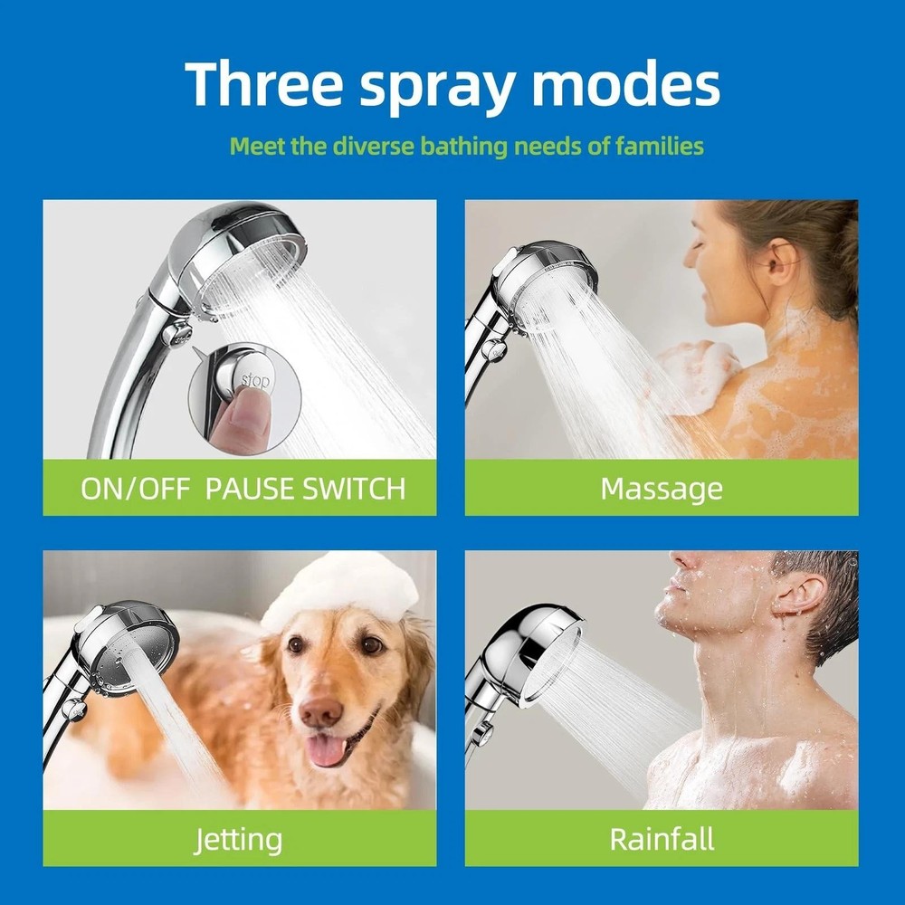 High Pressure Handheld Shower Head with On/off Pause Switch 3 Spray Modes Wat...