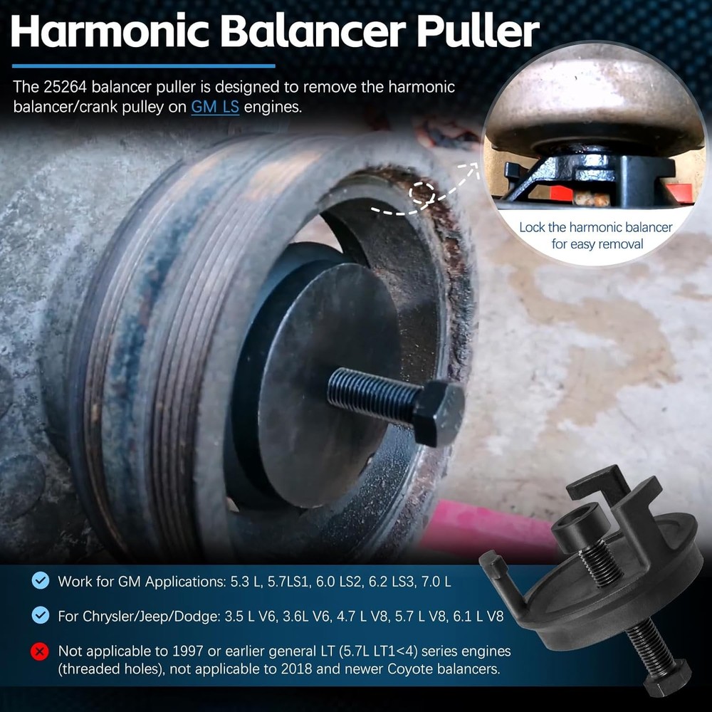 For GM LS Harmonic Balancer Puller 25264 Crank Pulley Puller Automotive Replacem