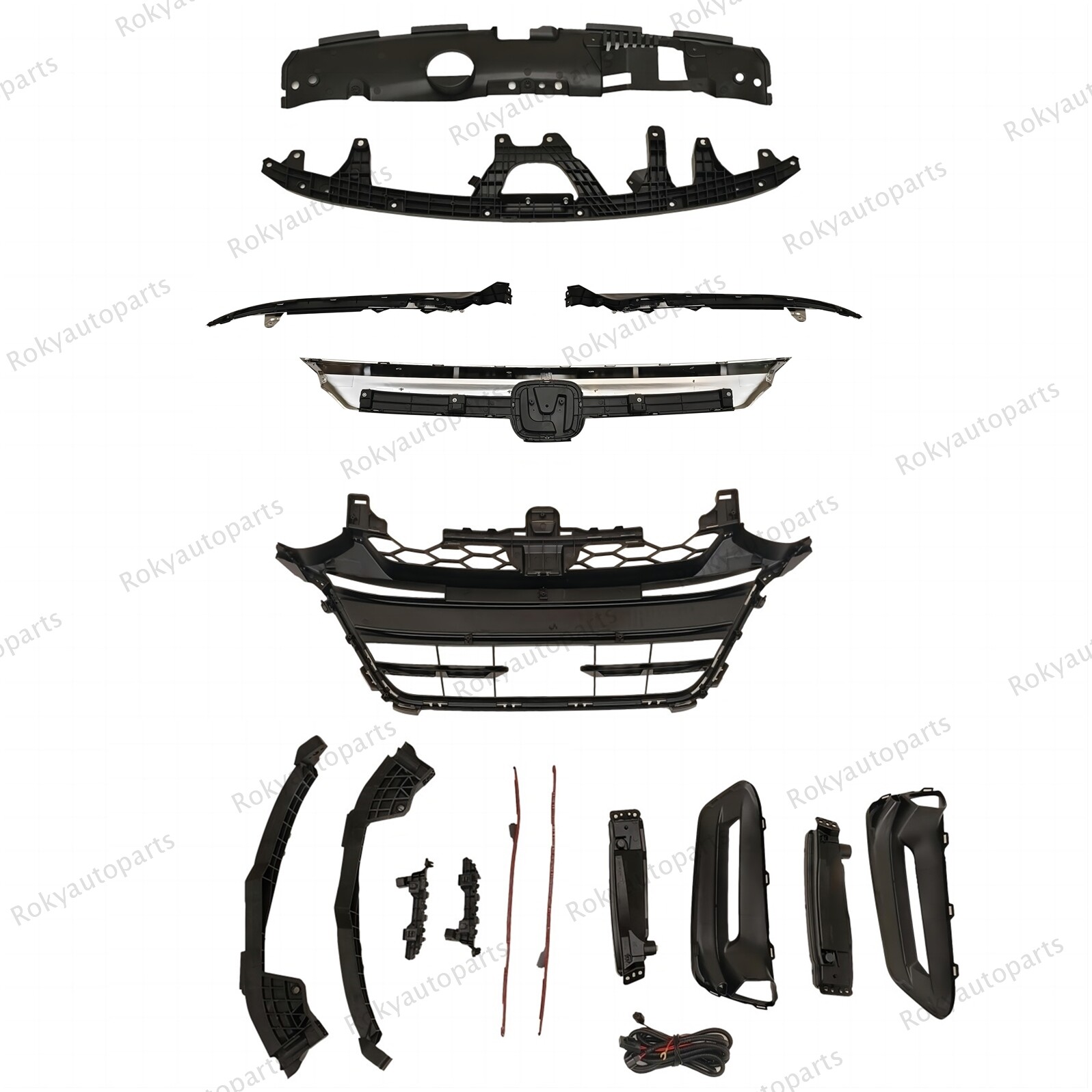 16PC For Accord 2018-2020 Chrome Grille Molding Fog light Bezel Headlamp Bracket