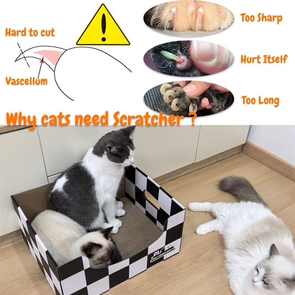 Extra-Large Cat Cardboard Scratcher with Box Bigger Space Hide Scratch Rest C...