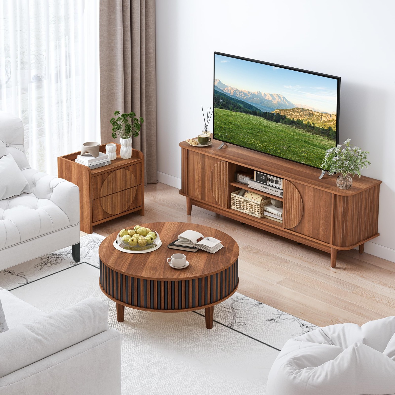 Mid Century Modern TV Stand 60”Wood TV Console with Storage for TVs Up