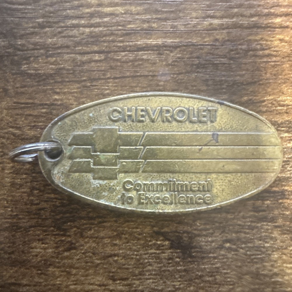 Vintage Chevrolet Commitment to Excellence Brass Return Postage Key Ring Tag