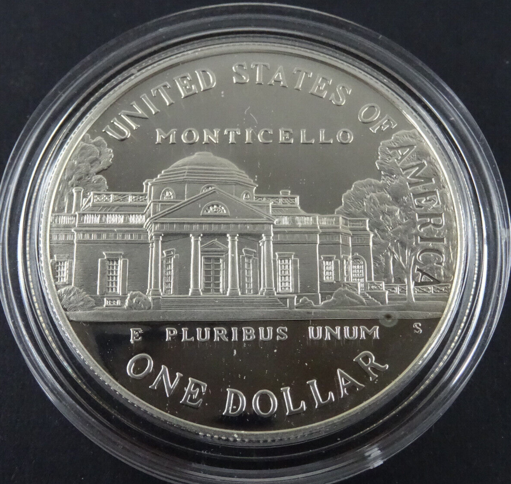 1993-S Thomas Jefferson Proof Silver Dollar US Mint $1 Commemorative Capsule