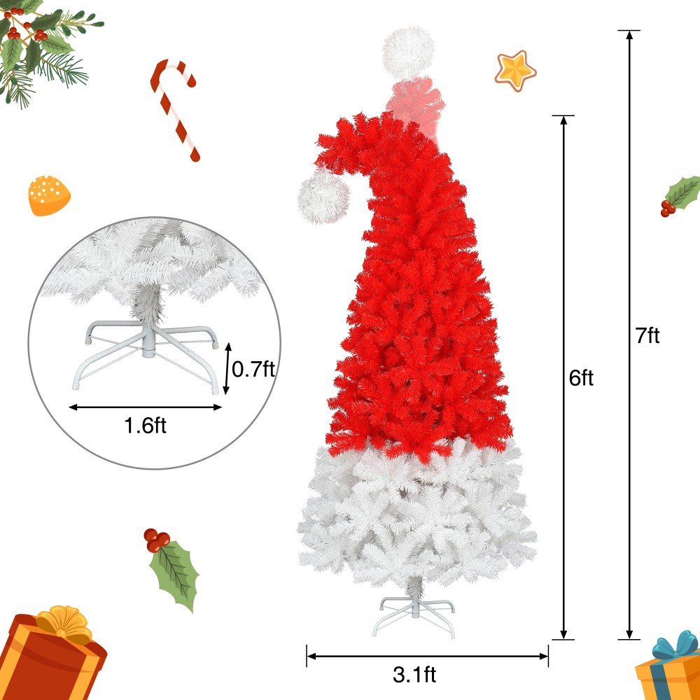 6FT Santa's Hat Shape Artificial Whimsical Christmas Tree with LED Light