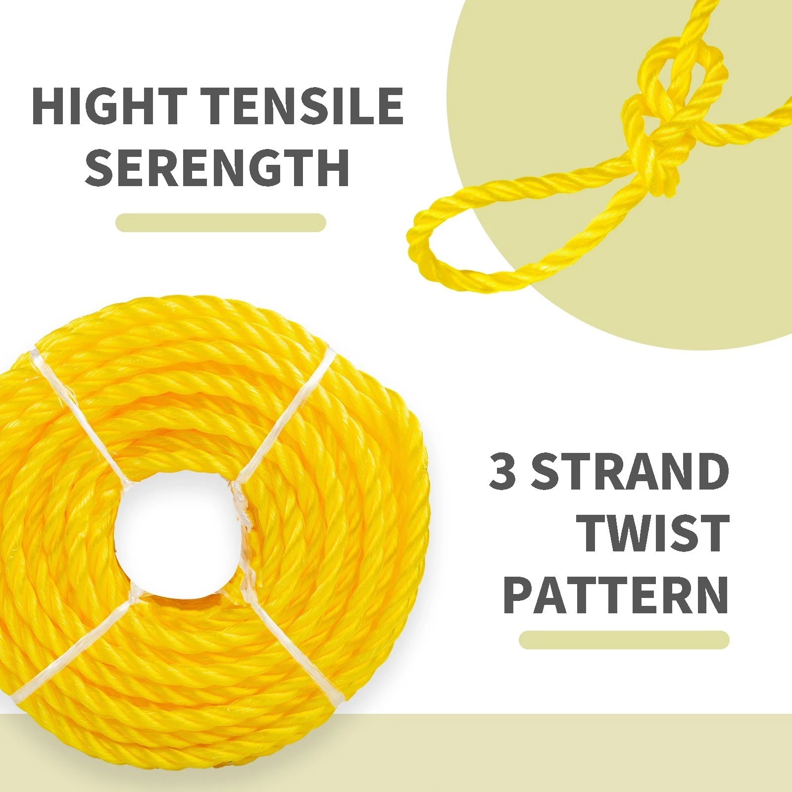 3/8 100ft Yellow Twisted Poly Floatable Rope-Corrosion Resistant UV Resistant